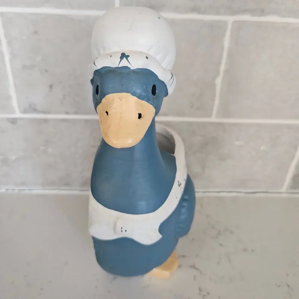 Vintage Country Goose Ceramic Wall Planter Blue White Figurine Mother Goose